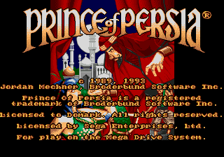 Prince of Persia title screen for Sega Mega Drive